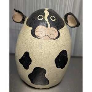 Natalie SilitchRare Vtg Folk Art Primitive Cracked Soft Canvas Cow 5.75"